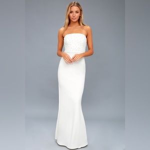 NWT. Lulus Medium Blair White Pearl Strapless Maxi Dress.  bridal dress